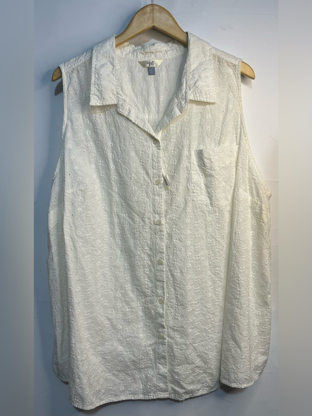 Terra & Sky Embroidered White Sleeveless Blouse 3X (24W-26W)